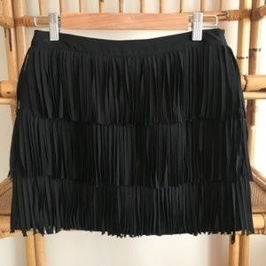 Zara Basic Black Layered Fringe Mini Skirt - Small